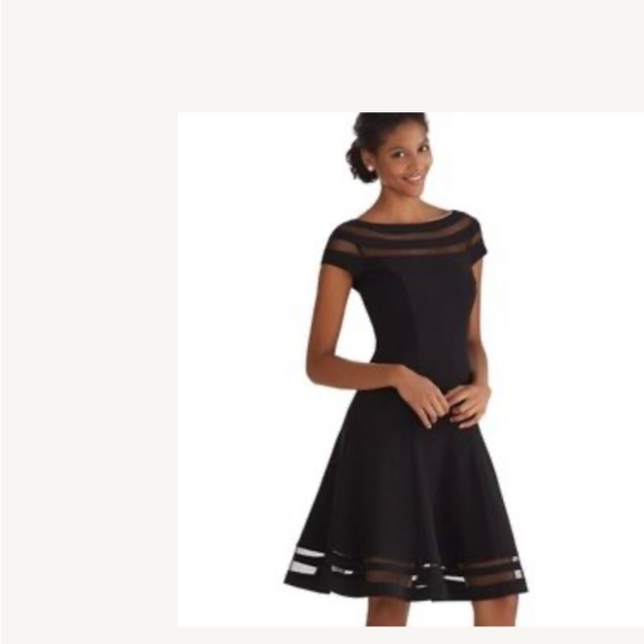White House Black Market Dresses & Skirts - WHMB Sz 8 black and sheer boat neck fit and flare dress Medium LBD White House